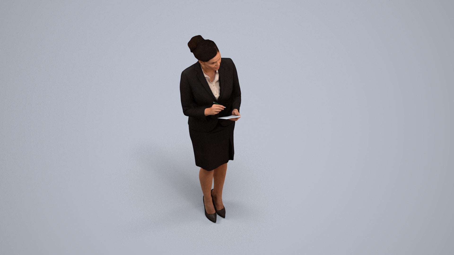 scanned 3D woman hospitality, photogrammetry people for Enscape and V-Ray, back view render