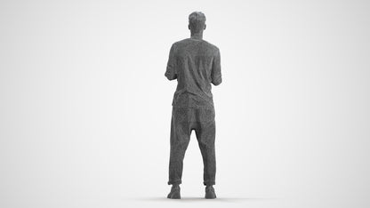 3D human model man casual standing, photogrammetry scanned person for archviz, wireframe front view