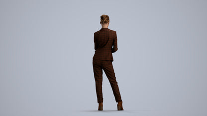 realistic 3D human woman business standing, archviz people FBX OBJ for Blender, front view render