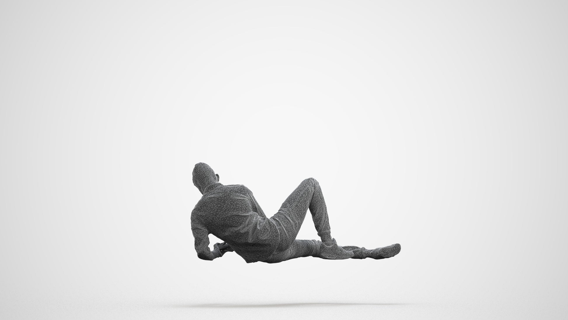 photogrammetry 3D man casual sitting, realistic human model archviz FBX, wireframe front view