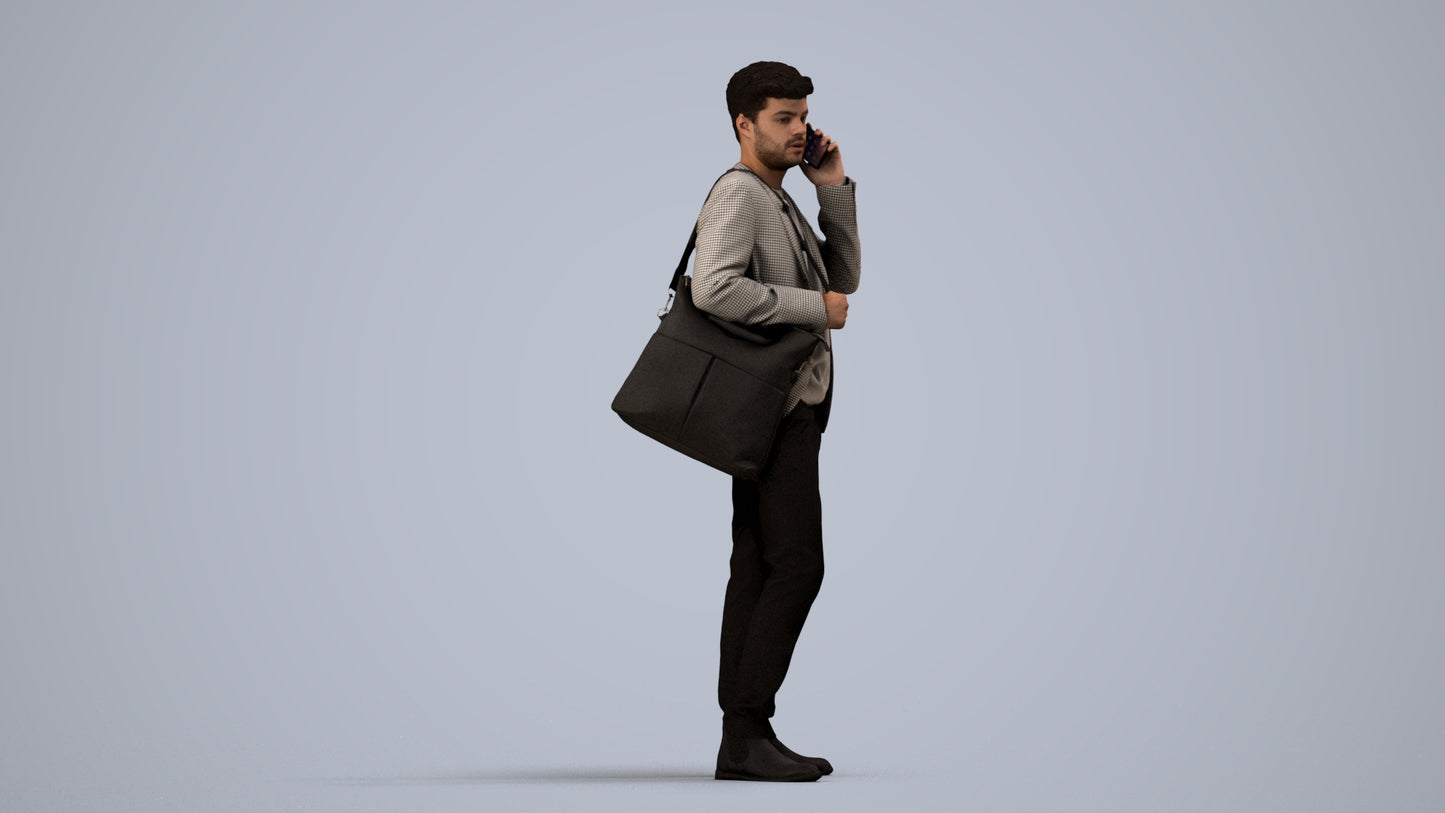 3D scanned man standing business, photorealistic archviz people for Enscape and SketchUp, side view render
