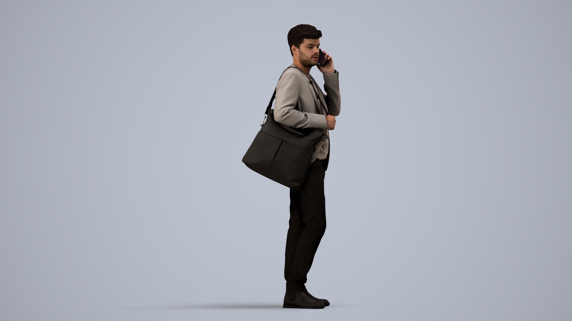 3D scanned man standing business, photorealistic archviz people for Enscape and SketchUp, side view render