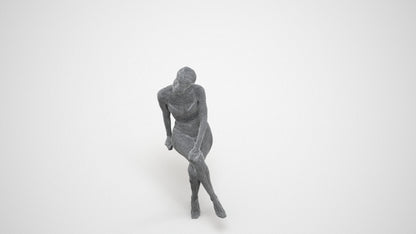 3D human model woman bathroom, photogrammetry scanned person for archviz, wireframe three-quarter view