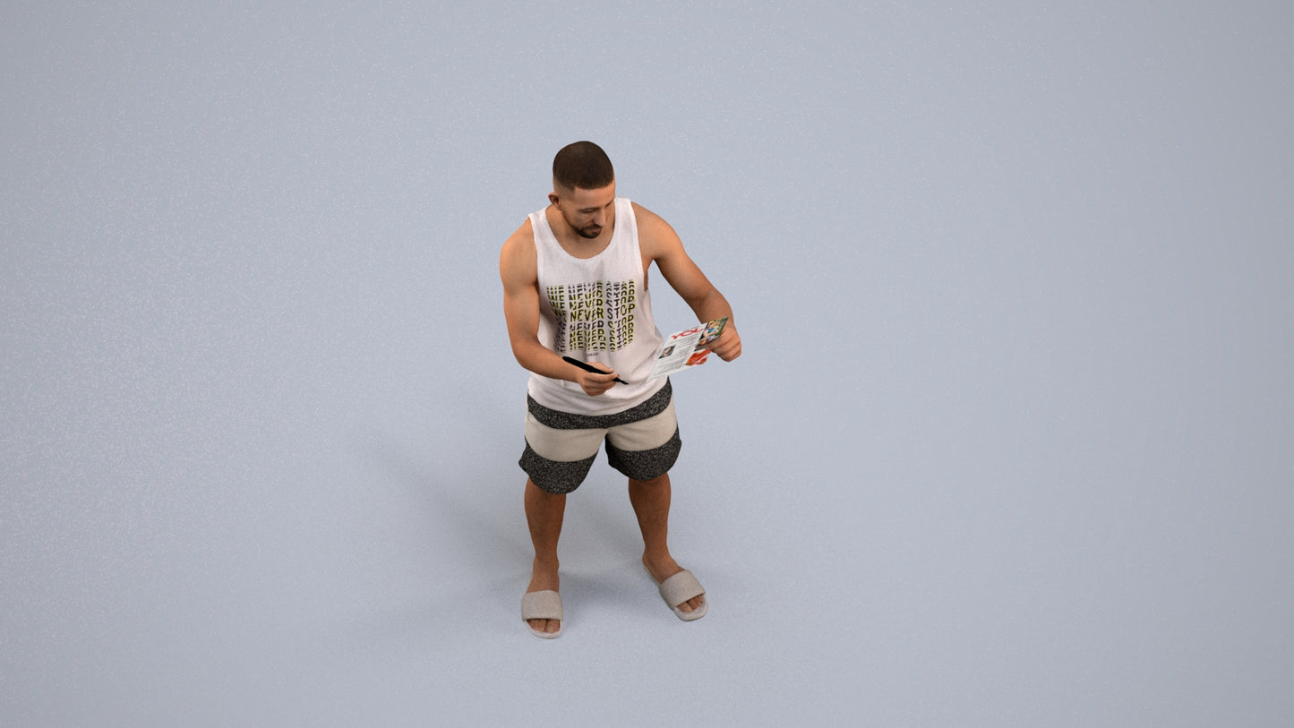 realistic 3D people man standing, render-ready for V-Ray and Corona, FBX OBJ, back view render