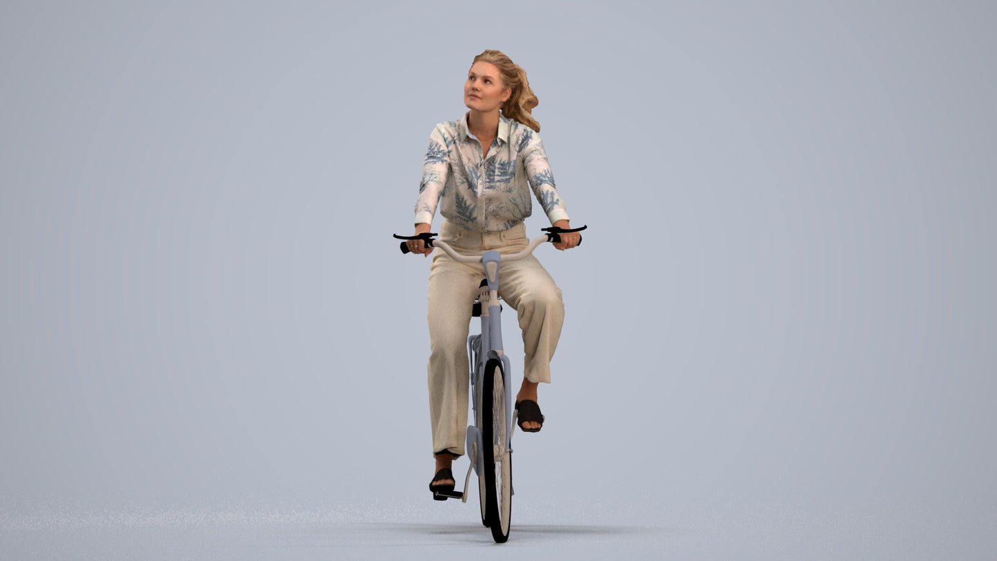 3D scanned woman cycling casual, photorealistic archviz people for Enscape and SketchUp, standing pose render