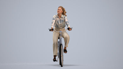 3D scanned woman cycling casual, photorealistic archviz people for Enscape and SketchUp, standing pose render