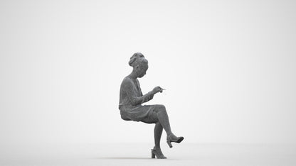 realistic 3D people woman casual sitting, render-ready for V-Ray and Corona, FBX OBJ, wireframe side view