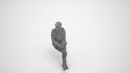 realistic 3D people senior woman casual sitting, render-ready for V-Ray and Corona, FBX OBJ, wireframe three-quarter view