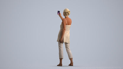 3D human model senior woman casual standing, photogrammetry scanned person for archviz, front view render