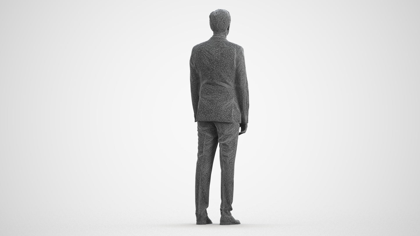 3D people model man business, scanned human for 3ds Max rendering, wireframe front view
