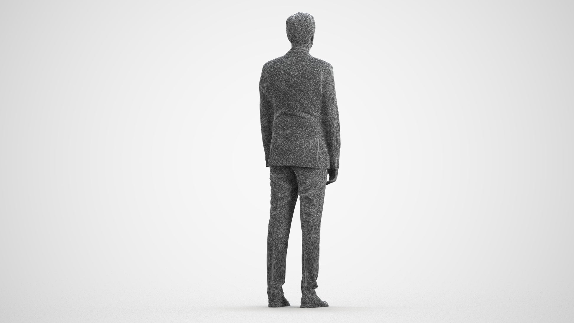 3D people model man business, scanned human for 3ds Max rendering, wireframe front view