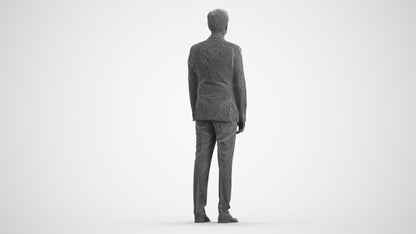 3D people model man business, scanned human for 3ds Max rendering, wireframe front view