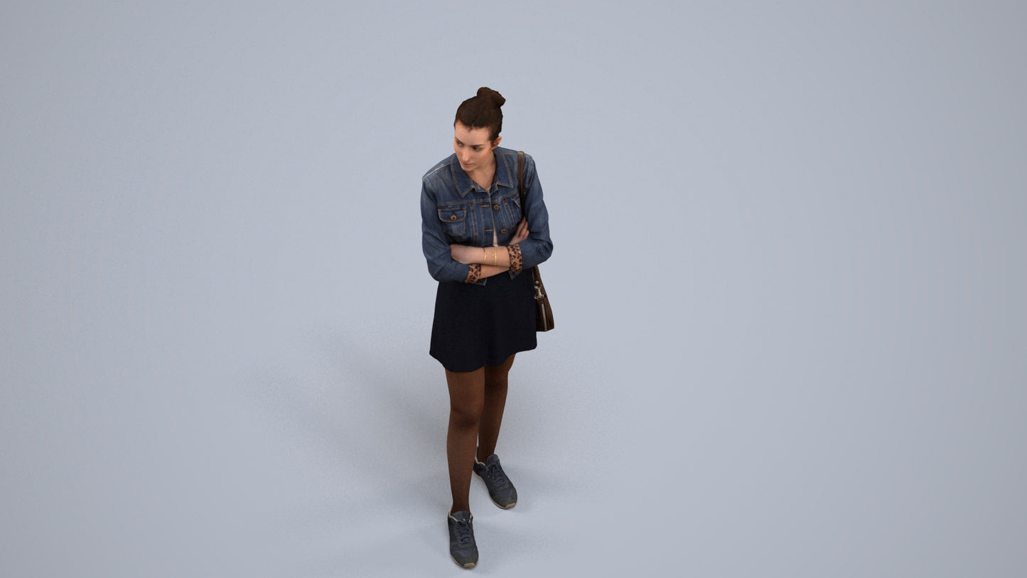 photogrammetry 3D woman casual standing, realistic human model archviz FBX, back view render