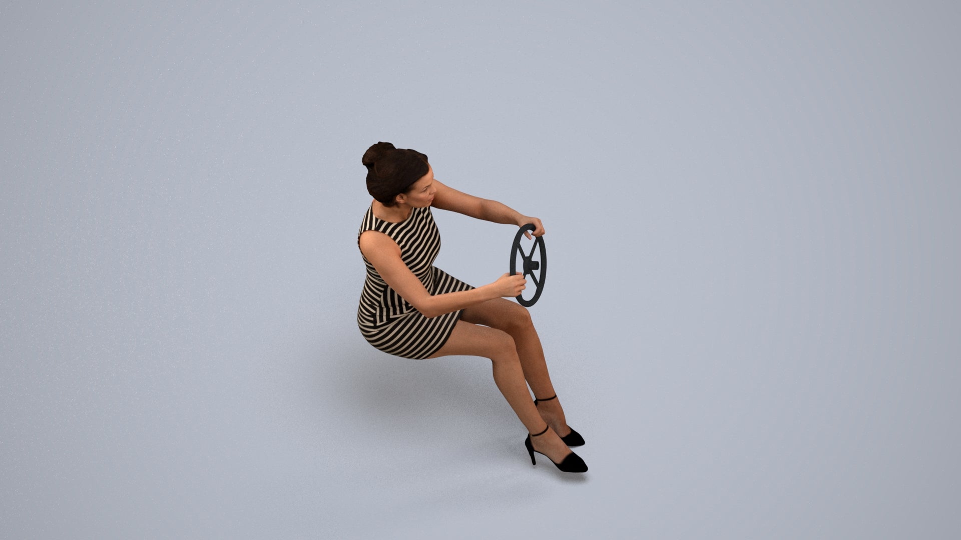 photogrammetry 3D woman casual driving, realistic human model archviz FBX, back view render
