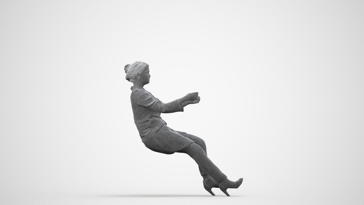 scanned 3D woman business driving, photogrammetry people for Enscape and V-Ray, wireframe side view