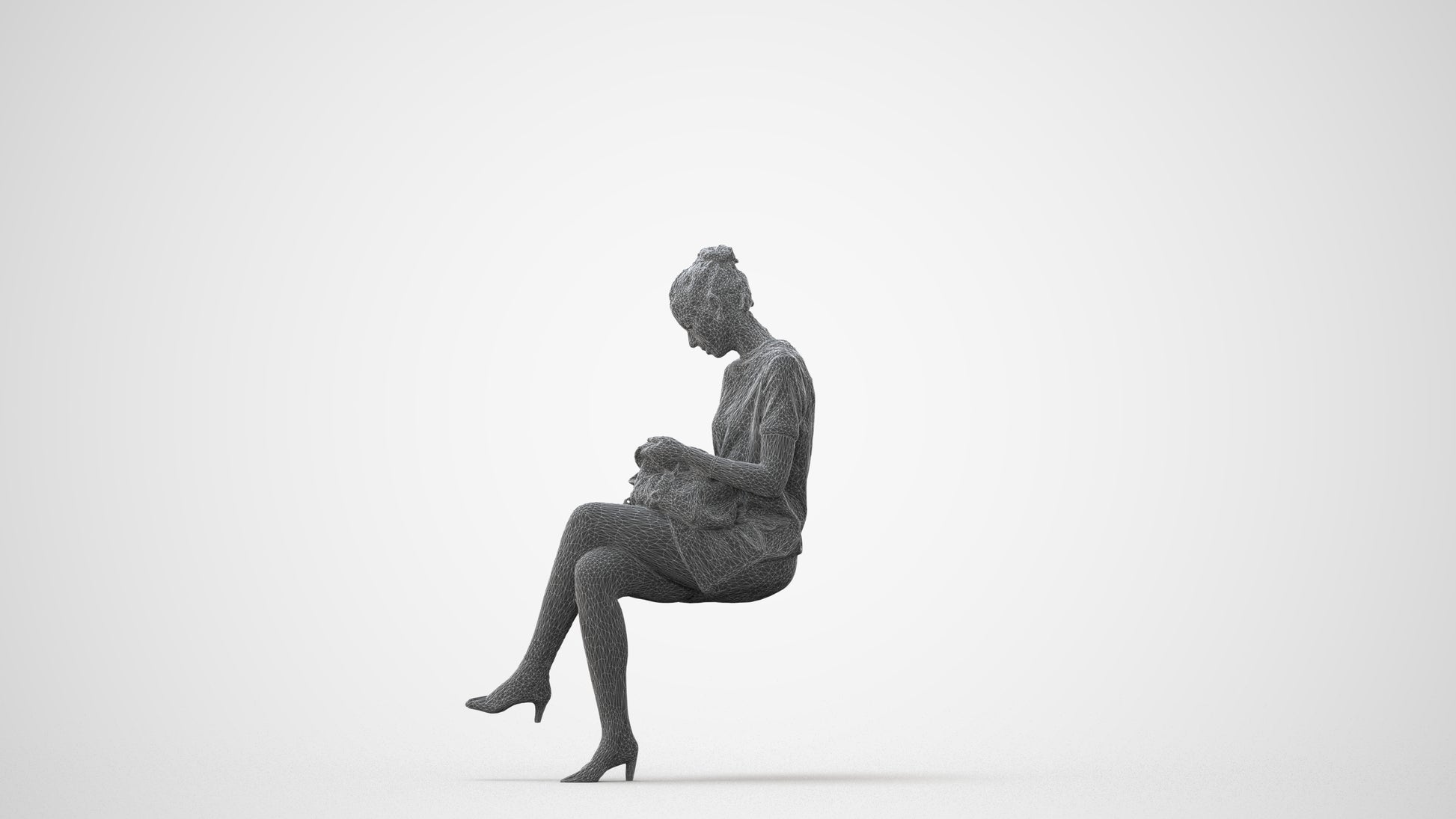 3D scanned woman sitting casual, photorealistic archviz people for Enscape and SketchUp, square thumbnail