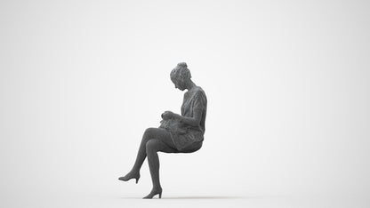 3D scanned woman sitting casual, photorealistic archviz people for Enscape and SketchUp, square thumbnail