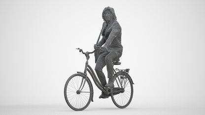 3D human model man business cycling, photogrammetry scanned person for archviz, three-quarter front view render