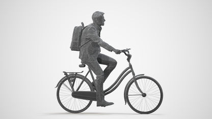 3D people model man business cycling, scanned human for 3ds Max rendering, wireframe side view