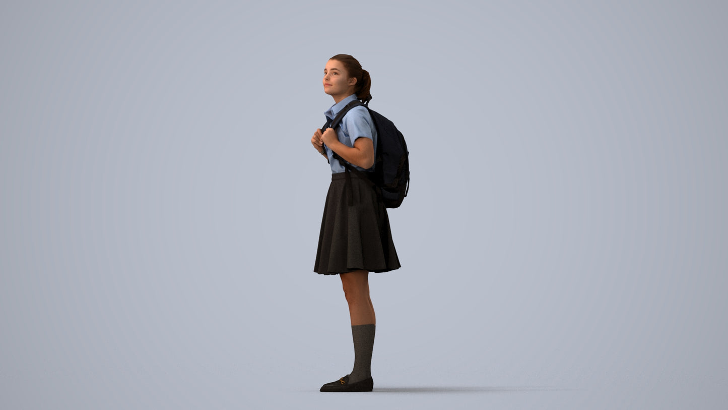 realistic 3D human girl kids, archviz people FBX OBJ for Blender, three-quarter view render