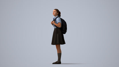 realistic 3D human girl kids, archviz people FBX OBJ for Blender, three-quarter view render