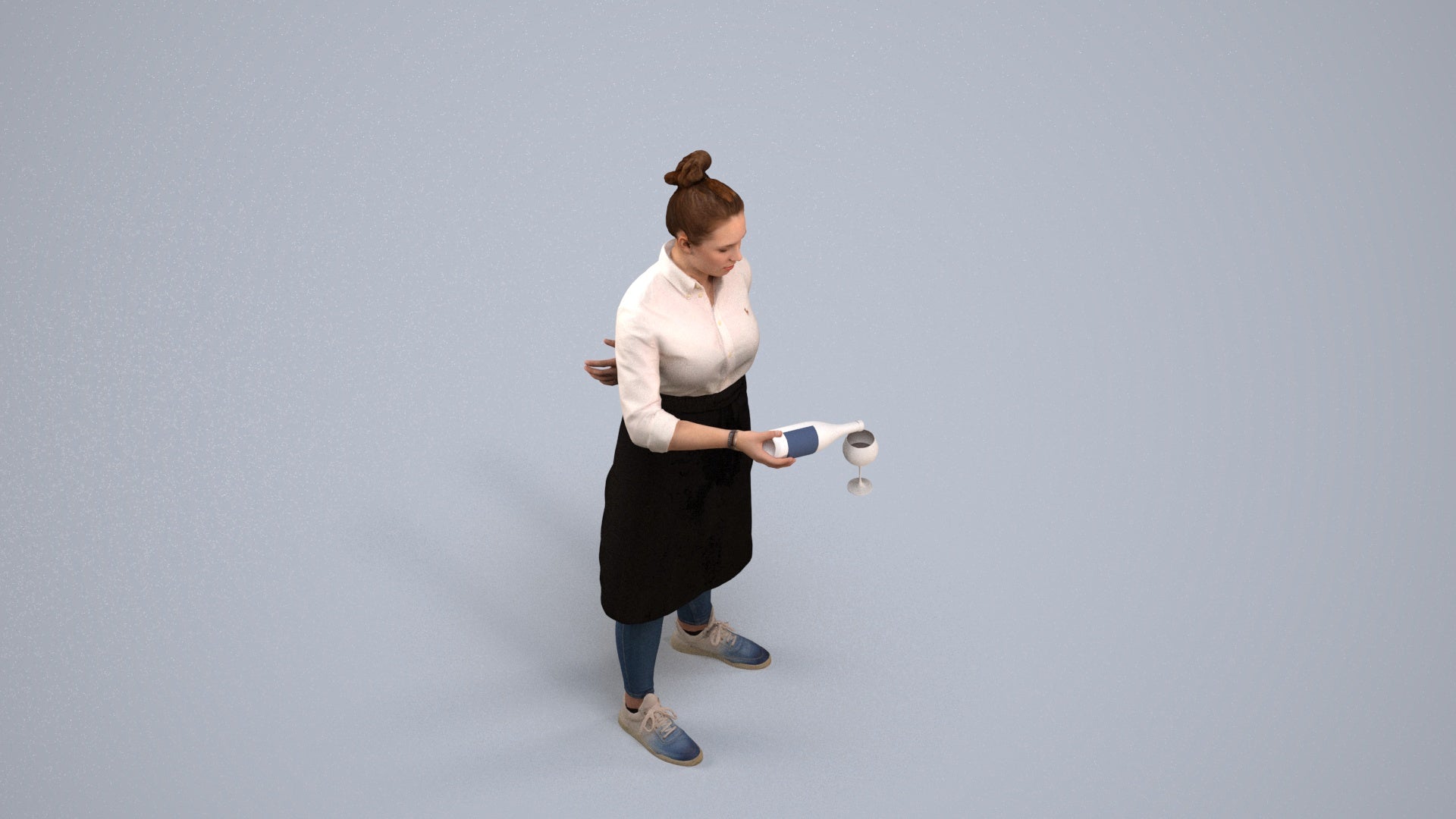 scanned 3D woman casual hospitality, photogrammetry people for Enscape and V-Ray, back view render