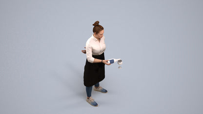 scanned 3D woman casual hospitality, photogrammetry people for Enscape and V-Ray, back view render