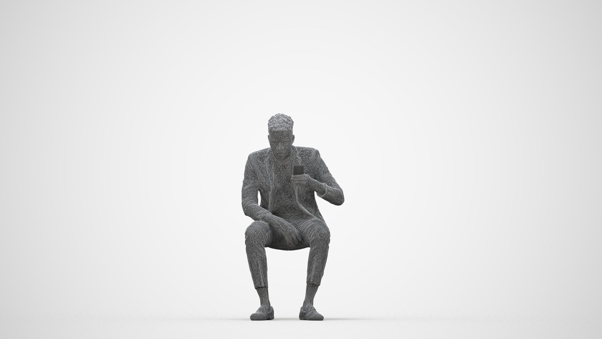 realistic 3D man casual sitting, scanned archviz people for Blender and 3ds Max, wireframe back view