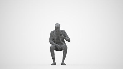 realistic 3D man casual sitting, scanned archviz people for Blender and 3ds Max, wireframe back view