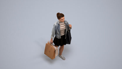 realistic 3D human woman casual walking, archviz people FBX OBJ for Blender, back view render