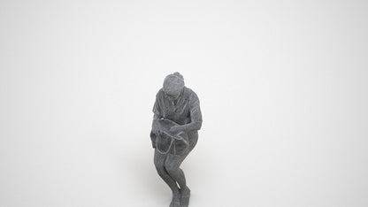 3D scanned woman sitting casual, photorealistic archviz people for Enscape and SketchUp, wireframe three-quarter view