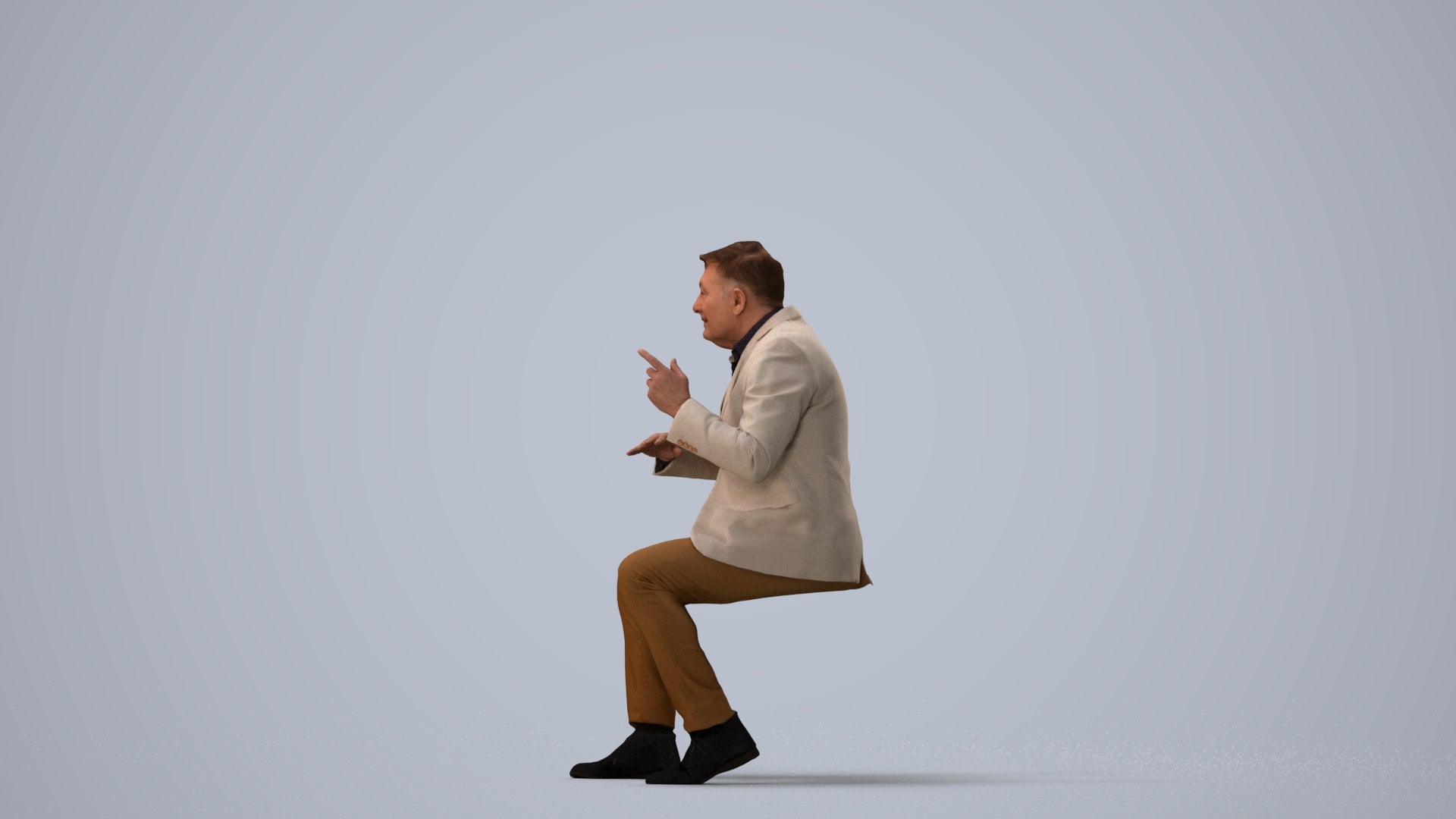 3D human model man business, photogrammetry scanned person for archviz, three-quarter view render