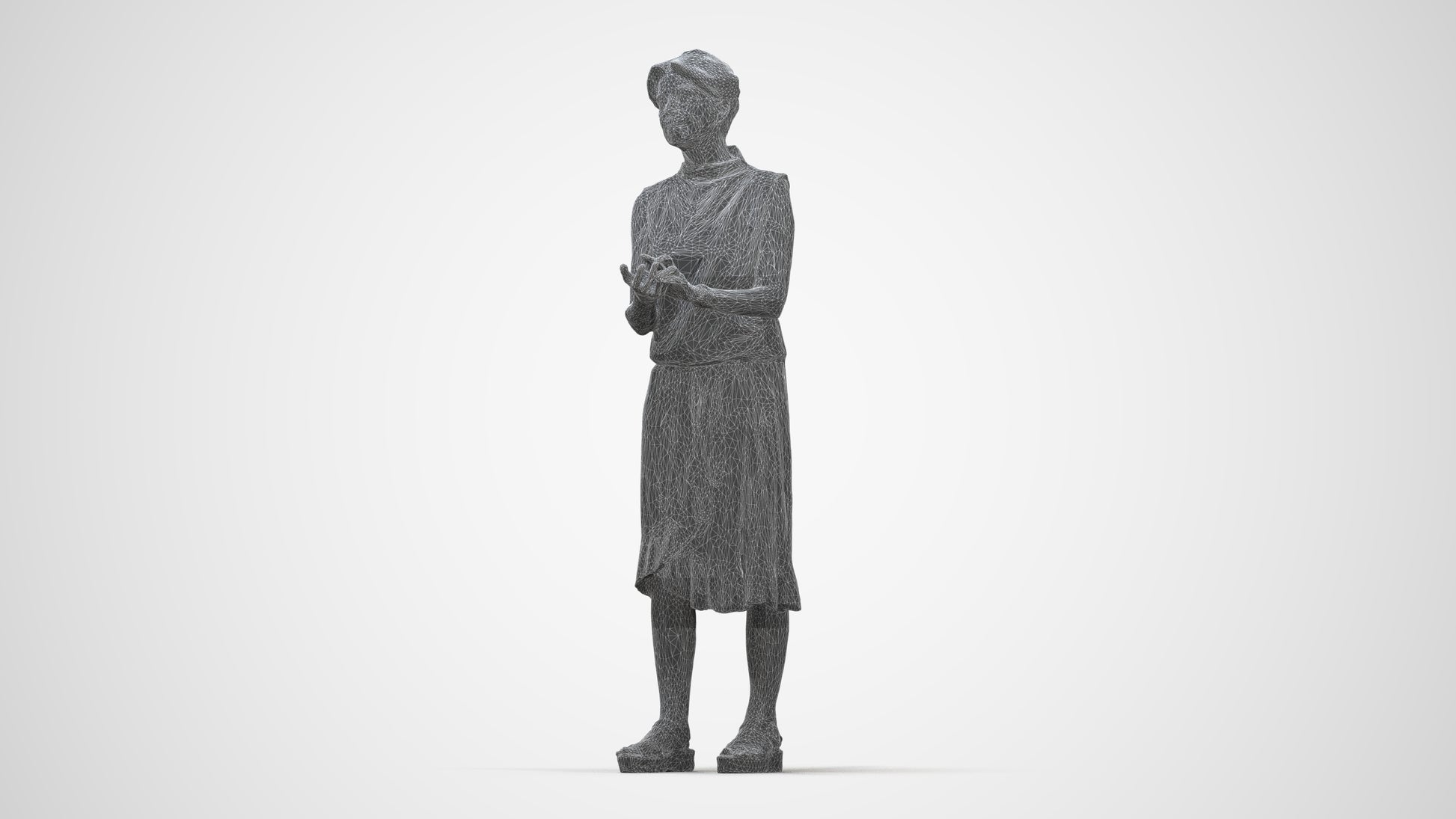 realistic 3D human woman casual standing, archviz people FBX OBJ for Blender, wireframe back view