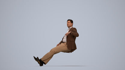 3D human model man business, photogrammetry scanned person for archviz, top-down view render