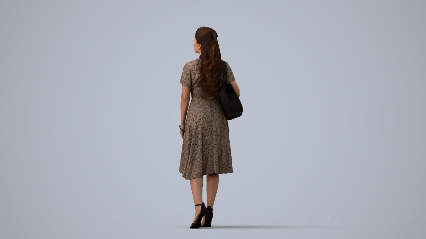 scanned 3D woman casual walking, photogrammetry people for Enscape and V-Ray, three-quarter view render