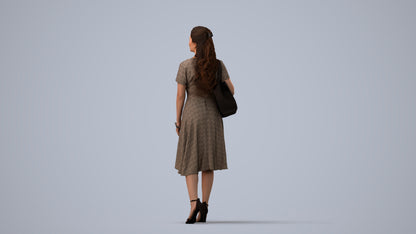scanned 3D woman casual walking, photogrammetry people for Enscape and V-Ray, three-quarter view render