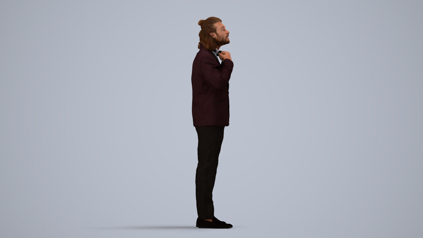 3D human model man formal cycling, photogrammetry scanned person for archviz, side view render