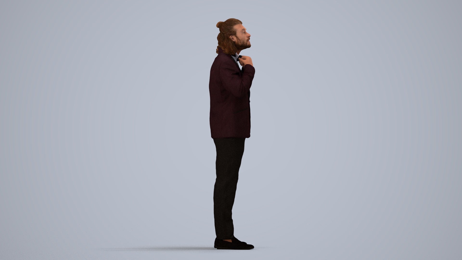3D human model man formal cycling, photogrammetry scanned person for archviz, side view render
