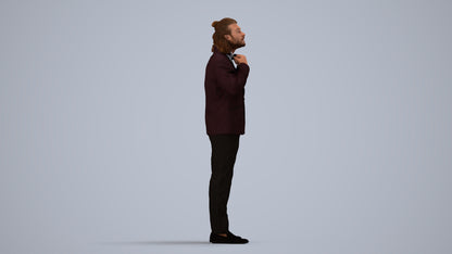 3D human model man formal cycling, photogrammetry scanned person for archviz, side view render