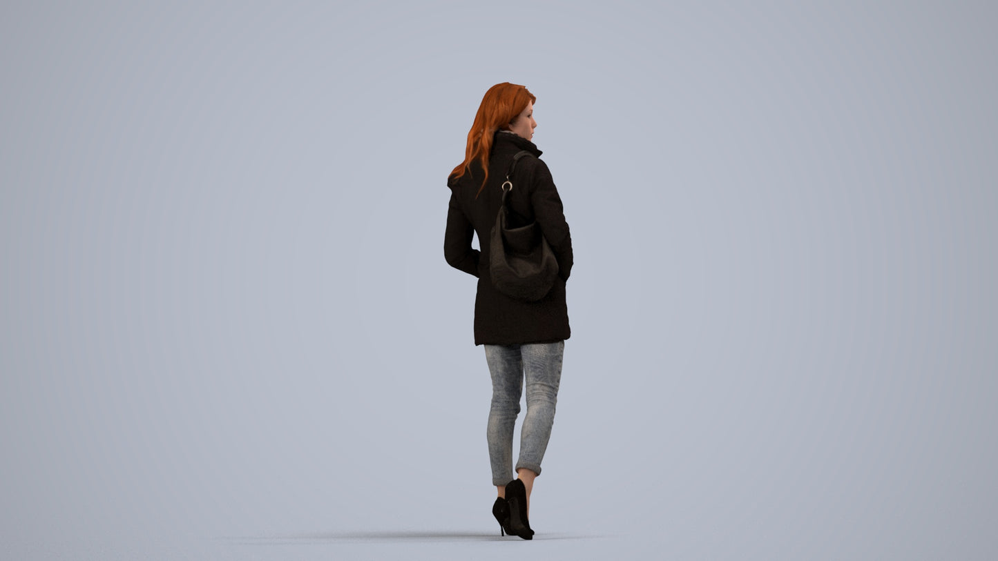 3D people model woman casual walking, scanned human for 3ds Max rendering, side view render