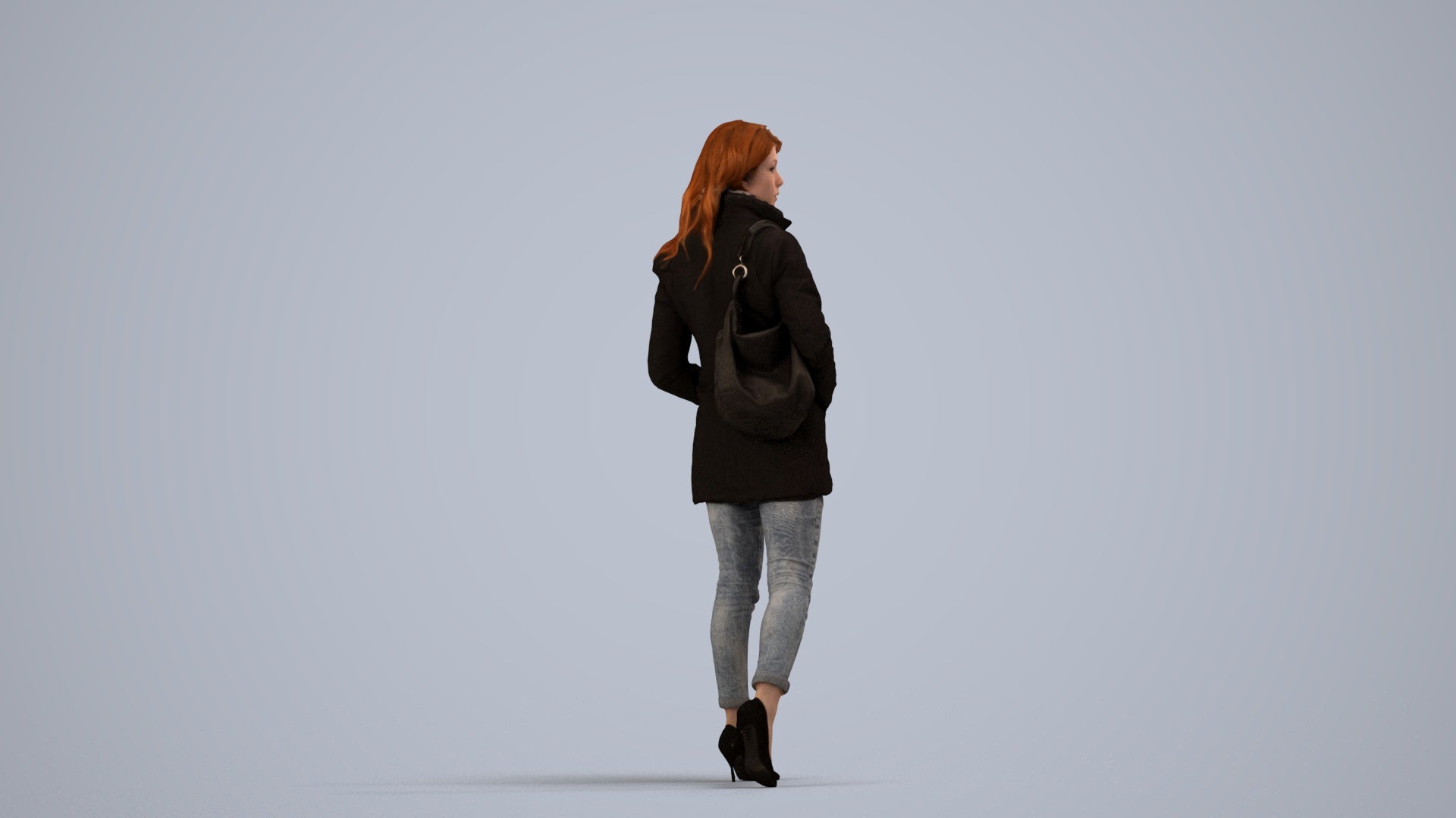 3D people model woman casual walking, scanned human for 3ds Max rendering, side view render