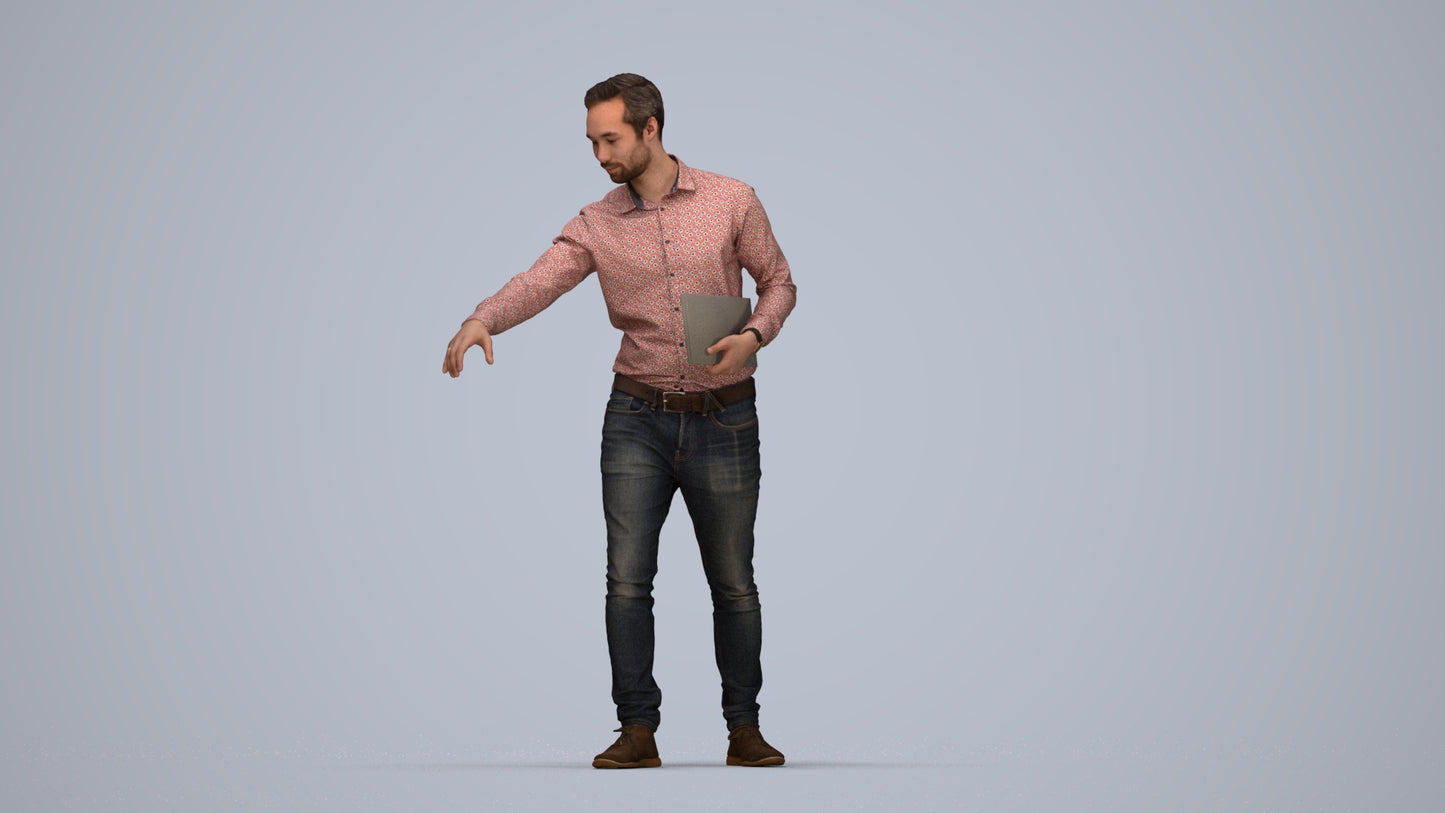 3D people model man casual formal, scanned human for 3ds Max rendering, top-down view render