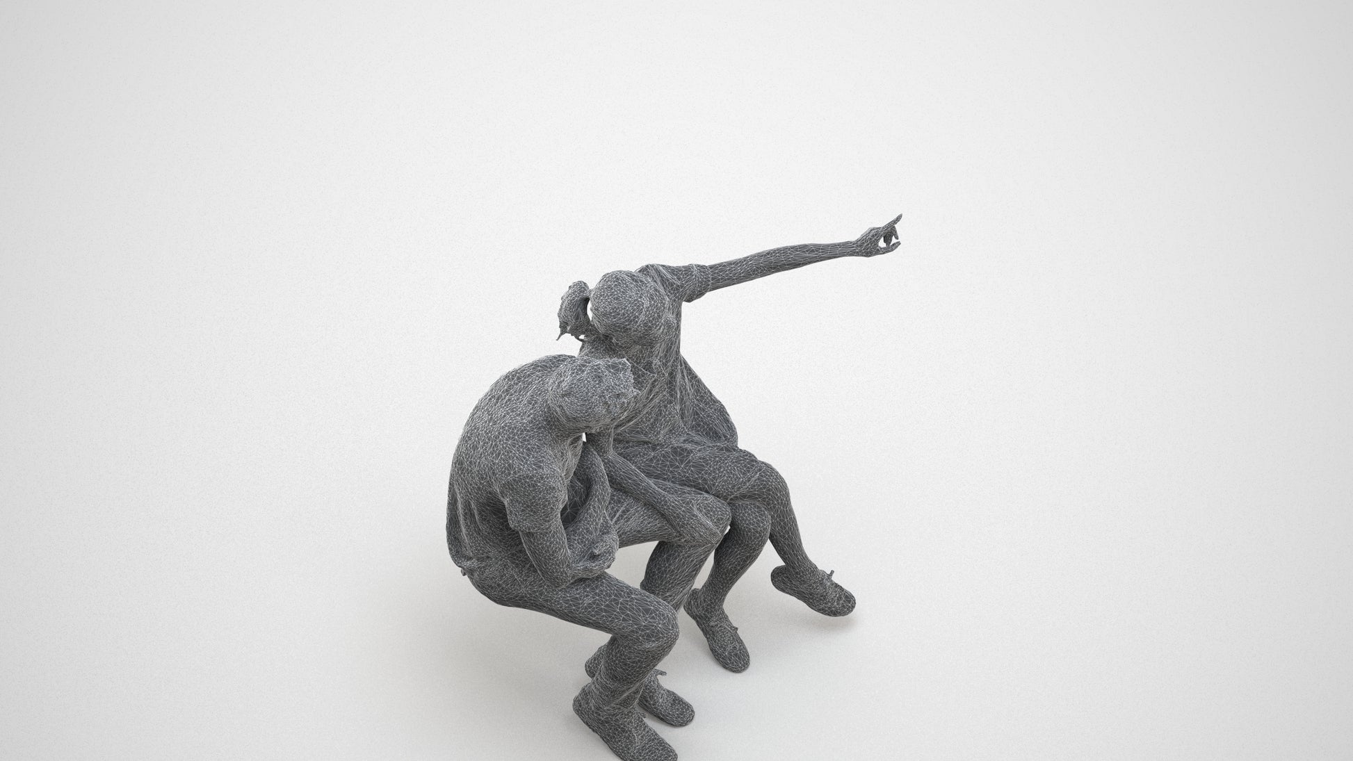 scanned 3D woman casual business, photogrammetry people for Enscape and V-Ray, wireframe three-quarter view