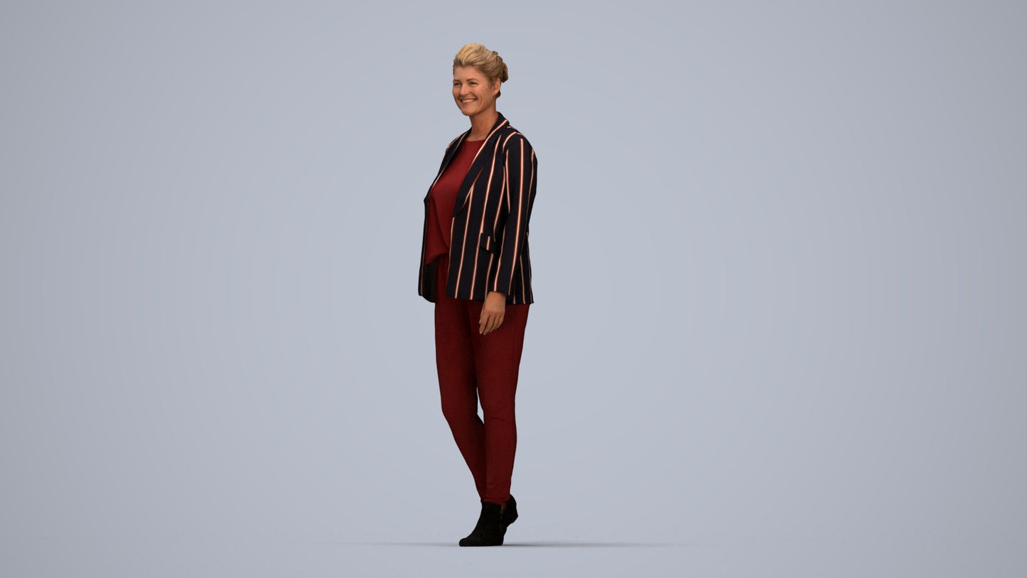 3D scanned woman walking business, photorealistic archviz people for Enscape and SketchUp, top-down view render
