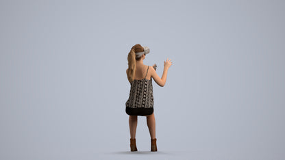 3D human model girl casual sitting, photogrammetry scanned person for archviz, front view render