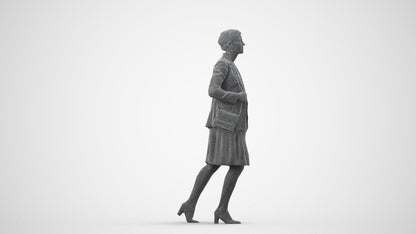 photogrammetry 3D woman business walking, realistic human model archviz FBX, wireframe side view