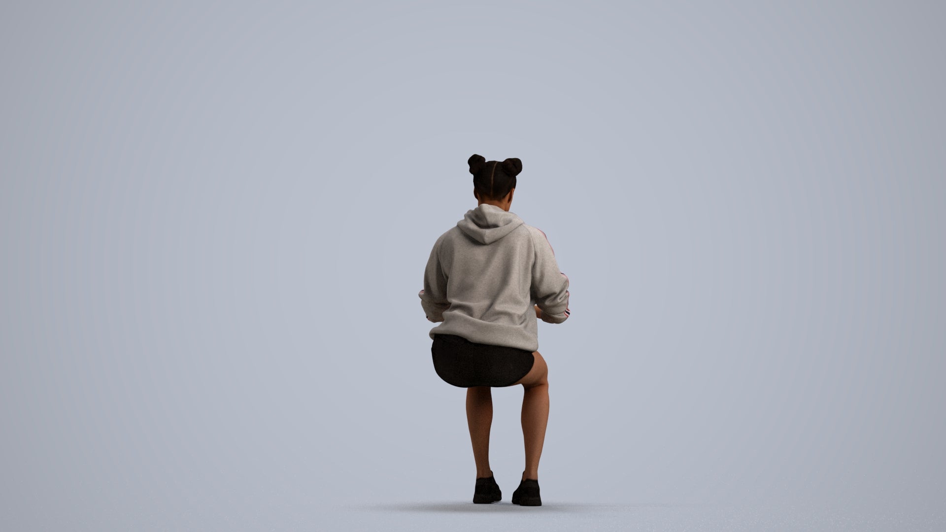 scanned 3D woman casual sitting, photogrammetry people for Enscape and V-Ray, front view render