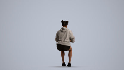 scanned 3D woman casual sitting, photogrammetry people for Enscape and V-Ray, front view render
