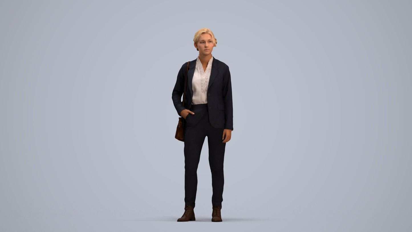 realistic 3D human woman business, archviz people FBX OBJ for Blender, standing pose render