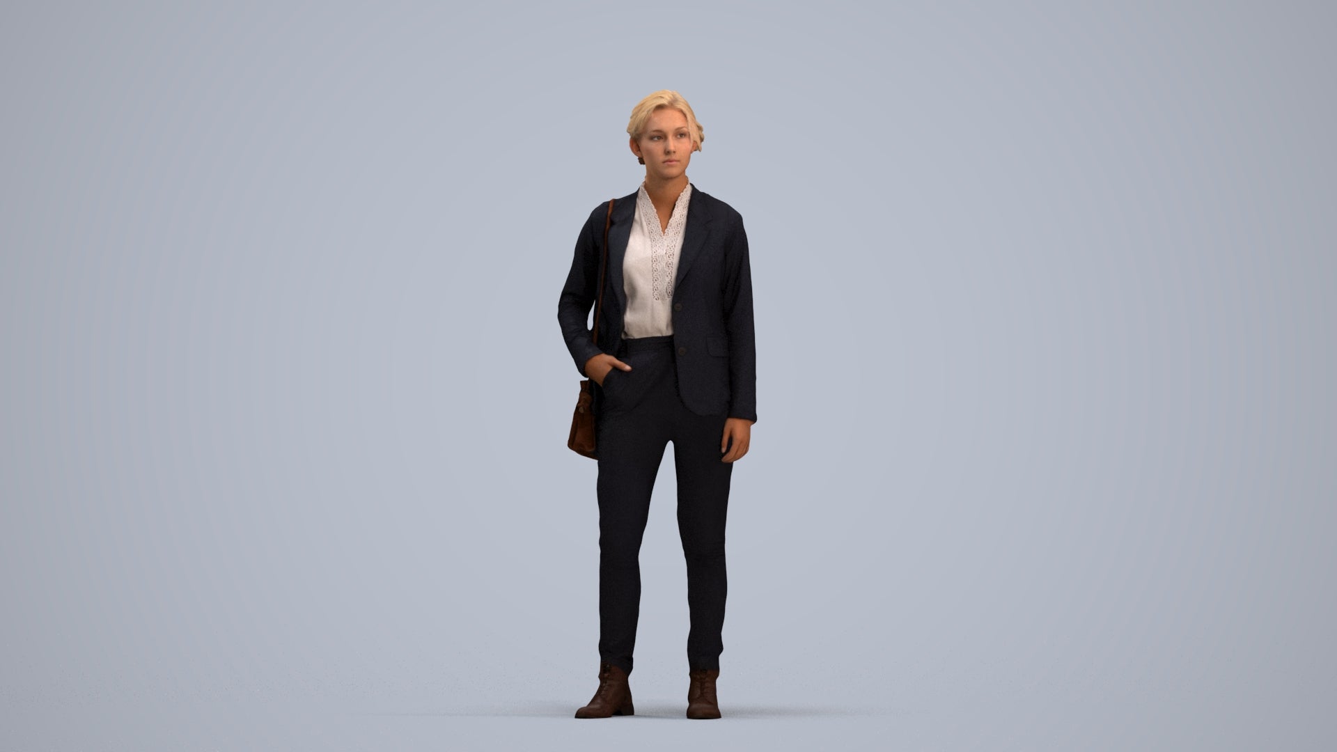 realistic 3D human woman business, archviz people FBX OBJ for Blender, standing pose render